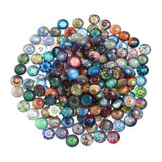 a pile of colorful glass marbles sitting on top of each other