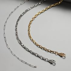 === A versatile blend of 18kt white gold paperclip chain and yellow gold anchor chain. The paperclip side is accented with a single diamond set in yellow gold, while the diamond-studded clasp allows for adjustable wear as a traditional chain or lariat. Stone: Natural Diamond (0.06ct) Size: 50cm / 19.7in 60cm / 23.6in Material: Recycled 18kt Yellow Gold Recycled 18kt White Gold Made In: Japan Resizable: Yes Personalization: Not Available === Bold. Edgy. Limitless. The Duo Chain Collection is insp Constellation Earrings, Hope Bracelet, Vintage Elements, Pocket Watch Antique, Anchor Chain, Pave Diamond Ring, Emerald Necklace, Chains Necklaces, Pave Ring