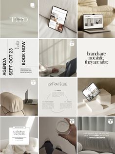 a collage of photos with different types of furniture and accessories on them, including laptops