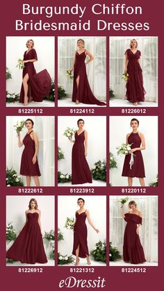 the bridesmaid dresses are all different colors and sizes