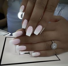 White Square Nails, Square Gel Nails, Fall Toe Nails, Nyc Nails, Pink Ombre Nails, Nail Candy, Nail Designs Glitter, Pink Acrylic Nails