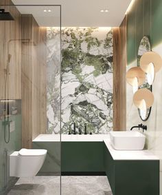 a modern bathroom with marble walls and flooring