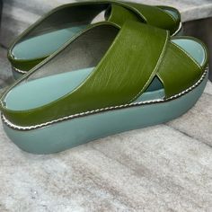 Platform Clogs! Casual Platform Slip-on Slides, Casual Green Platform Slippers With Round Toe, Green Synthetic Platform Slippers With Round Toe, Green Open Toe Casual Platform Slippers, Casual Closed Toe Platform Slippers, Casual Green Open Toe Platform Slippers, Green Open Toe Platform Slippers With Synthetic Material, Green Open Toe Synthetic Platform Slippers, Green Casual Synthetic Platform Slippers