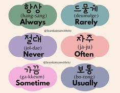 four different types of korean words in the same language, each with an individual's name