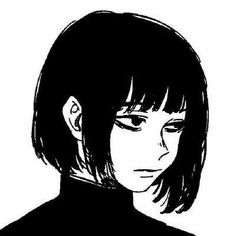 a black and white drawing of a person with short hair