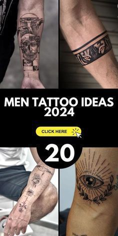 the cover of men tattoo ideas, with images of tattoos on their arms and legs