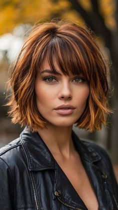 Short Copper Brown Hair, Deep Autumn Hair Color, Copper Highlights On Dark Hair, Bob Highlights, Redhead Hair Color, Fall Hair Colors Copper, Copper Blonde Hair Color, Hair Color For Brown Skin, Copper Blonde Hair