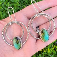 Sterling Silver Genuine Hubei Turquoise Hoop Earrings Western Cowgirl Style, Hubei Turquoise, Twentynine Palms, Silversmith Jewelry, Silversmith Jewellery, Turquoise Hoop Earrings, Turquoise Hoops, Double Hoop Earrings, High Desert