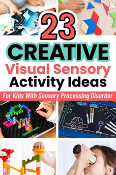 20 fun and creative visual sensory activities your child will love, plus why visual sensory processing is important, and how to help with visual sensory difficulties in kids. Visual Sensory Activities, Sensorimotor Activities, Baby Sensory Bottles, Visual Motor Activities, Playdough Sensory, Reflex Integration, Kids Sensory Activities, Visual Sensory, Same And Different