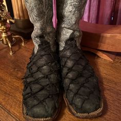 A Beautiful Pair Of Black Big Bass Boots. Sz 10 D Black Lace-up Boots With Vibram Sole, Black Rugged Abrasion-resistant Boots, Rugged Black Lace-up Boots With Vibram Sole, Black Leather Lace-up Boots With Vibram Sole, Anderson Bean Boots, Bass, Men's Shoes, Size 10, Shoe Boots