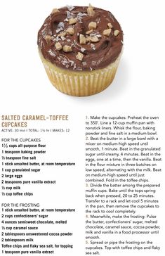 the recipe for a cupcake with chocolate frosting and nuts on top is shown