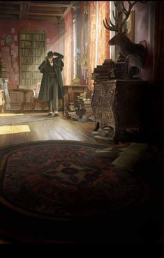 a man standing in an old fashioned room