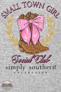 Simply Southern SS-SMALLTOWN-HTHRGRY Small Town Girl T-Shirt Heather gray short sleeve shirt with the phrase "Small Town Girl" above a pair of cowgirl boots with a pink bow. Simply Southern logo on front left chest. Simply Southern logo on all prints. Ribbed crew neckline Pre-shrunk and ring-spun 100% cotton Unisex sizing Style# SS-SMALLTOWN-HTHRGRY Size Chart Style# SS-SMALLTOWN-HTHRGRY Southern Logo, Jesus Love Images, Patriotic Hats, Southern Tshirts, Simply Southern Shirts, Toddler Beanie, Pink Hair Bows, Patches Shirt, Small Town Girl