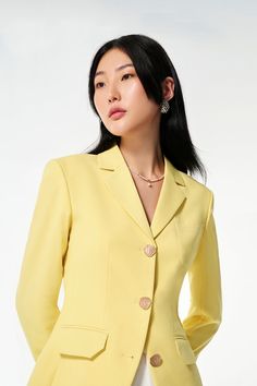 This blazer is perfect for a clean, timeless look. Crafted from a luxurious cotton blend, this classic blazer is comfortable, light, and breathable. The simple, yet timeless design provides a polished look for any occasion. Spring Office Wear Sport Coat With Hidden Button Closure, Tailored Timeless Spring Blazer, Tailored Timeless Blazer For Spring, Spring Tailored Solid Blazer Dress, Tailored Solid Blazer Dress For Spring, Spring Tailored Timeless Blazer, Classic Spring Blazer With Buttons, Solid Tailored Blazer Dress For Spring, Classic Notched Blazer For Spring