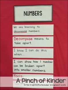 A Pinch of Kinder: decomposing numbers Compose Decompose Numbers Kindergarten, Kindergarten Numeracy, Number Anchor Charts, Composing Numbers, Kindergarten Numbers, January Kindergarten