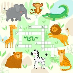 a crossword puzzle game with animals and giraffes on the grass,