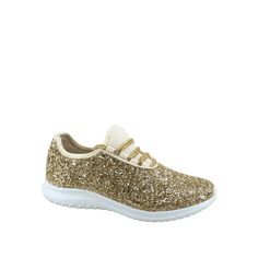 This style runs pretty true to size Round toe front Slip On with Lace Glitter Fabric Upper Rubber sole Light weight approx 15oz a pair Finished with lightly padded insole makes it comfort to wear for a whole day Good for school, party, play, travel, walking shoes Size: 5.  Color: Gold.  Gender: female.  Age Group: adult. Gold Round Toe Sneakers For Party, Trendy Gold Sneakers For Party, Gold Casual Sneakers For Party, Trendy Gold Party Sneakers, Gold Glitter Low-top Sneakers, Casual Gold Sneakers For Party, Gold Glitter Lace-up Sneakers, Casual Gold Glitter Sneakers, Trendy Gold Glitter Sneakers