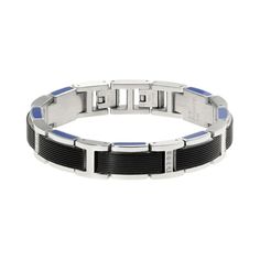 Blue resin and a stainless steel design, giving this men's link bracelet a timeless look. Blue resin and a stainless steel design, giving this men's link bracelet a timeless look. BRACELET DETAILS Length: 8.5 in. with 0.5-in. extender Clasp: fold-over Special features: ribbed texture, blue resin Metal: stainless steel Finish: polished Nickel free Packaging: boxed STONE DETAILS Stone type: cubic zirconia Stone size: 1.2mm x 1.2mm Color: clear Cut: round Setting: prong Gift Givers: This item ships Modern Blue Jewelry With Stainless Steel Clasp, Mens Link Bracelet, Big Jewelry, Art Earrings, Jewelry Clasps, Steel Design, Bracelet Clasps, Mens Jewelry Bracelet, Lynx