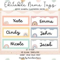 printable name tags with rainbows and clouds