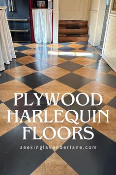 a black and white checkered floor with the words plywood harlequin floors