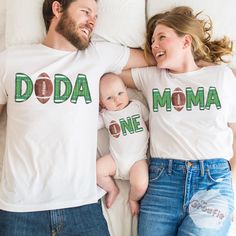 Celebrate your little one's 1st birthday with this 1st year down shirt. And dress up the whole family with these matching football birthday outfits! SHIRT DETAILS * Bella+Canvas - Adult, Youth, and Toddler shirts * Rabbit Skins - Baby shirts and bodysuits * Next Level - Women's tank tops * Gildan - alternative option if the primary brand is out of stock * 100% soft cotton SIZING * Our shirts are unisex - Run true to size and have a relaxed fit. Order one size smaller for a further slim fit. * If you are unsure about what size to order, please refer to the size chart in the photos or reach out to us. * To measure, lay your favorite shirt flat. Measure armpit to armpit and the length, then compare to the size chart in the photos. * Incorrect size can not be refunded or exchanged. DIRECT TO G 1st Birthday Football Family Shirts, Birthday Football, Boys First Birthday Party Ideas, Matching Family Shirts, 1st Birthday Outfit, First Birthday Party Themes, First Birthday Decorations, Baby Boy 1st Birthday, Football Birthday