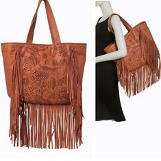 Frye Vivian Leather Fringe Tote Bag Brand New With Tags Tan Boho Large Bag Dual Shoulder Straps Interior Features Main Compartment Measurements Approx 13" H X 13" W X 6" D Approx 9" Handle Drop Whispstiched And Perforated Leather Sss Luxury Fringe Bag For Shopping, Leather Shopping Bag With Fringe, Leather Fringe Shoulder Bag For Shopping, Elegant Leather Fringe Bags, Frye Handbags, Fringe Tote Bag, Tan Leather Tote, Frye Bags, Bucket Tote Bag