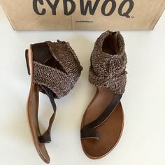 The Turret Sandal By Cydwoq Is An Instant Classic! Every Step Is A Statement In These Handcrafted, Woven Artisan 'Turret' Sandals. Woven Rich Chocolate Leather Creates A Unique, Custom Fit With Texture And Style In A Fit That Only Improves With Age. Back Zippers. Leather. Footbed Is Specifically Designed To Mold To Your Feet Over Time For A Custom Fit. Handmade In California Usa By American Shoe Makers Brand New In Box. (Tried On A Couple Times In Store) Some Minor Scuffs On Soles Otherwise Flaw Cydwoq Shoes, Chocolate Leather, Chocolate Color, California Usa, Custom Fit, Women's Shoes Sandals, Shoes Sandals, California, Women Shoes