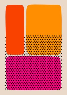 an orange and pink painting with dots on it