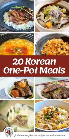 20 korean one - pot meals with text overlay