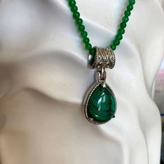 African Malachite Pendant With Green Quartzite Beaded Necklace In Stainless Steel 69.40 Ctw. Color: Green, Silver *Matching Earrings And Bracelet Also Available. Green Quartzite, Wide Choker Necklace, Art Deco Pendant Necklace, Water Pearl Necklace, Real Pearl Necklace, Moon Phases Necklace, Malachite Pendant, Vintage Jewelry Sets, Turquoise Pendant Necklace