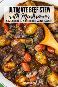 beef stew with mushrooms and carrots in a red wine sauce