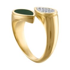 Classic in detail, modern in interpretation, the Moi et Toi Pavé Diamond and Enamel Ring is composed of 18k gold with pavé diamonds and enamel. Ring measures 15mm in length x 17 mm. Pavé diamonds are 1.5mm in size each. Shown here in Deep Green enamel, the enamel is available in custom shades of green, blue and red. The ring is also available with pavé on both sides. Available in all whole and half sizes. Made-to-order. Please allow 3 to 5 weeks for delivery. Made by artisans in New York. Availa Modern Yellow Gold Enamel Ring With Polished Finish, Luxury Enamel Diamond Ring With Single Cut Diamonds, Modern Enamel Rings For Formal Occasions, Elegant Green Enamel Ring With Polished Finish, Luxury Inlay Rings For Anniversary, Luxury Enamel Ring With Polished Finish, Luxury Enamel Ring With Diamond Accents As Gift, Luxury Enamel Ring With Diamond Accents For Gift, Elegant Yellow Gold Enamel Ring With Polished Finish