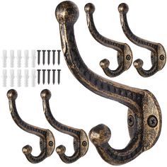 two antique style hooks with screws and nails