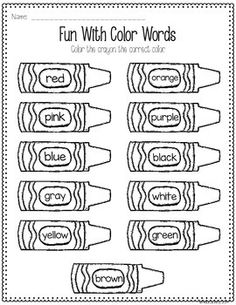 printable color words worksheet for kids