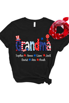 a black t - shirt with the word grandma on it and a red bandana