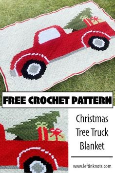 a crocheted christmas tree truck blanket is shown with the words free crochet pattern