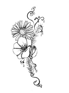 a black and white drawing of flowers on a white background