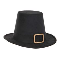 Deluxe Puritan Pilgrim Hat This Deluxe Pilgrim or Puritan hat is ideal for The Crucible as well as for Thanksgiving pageants. The hat is made of polyester Ultrasuede with a grosgrain ribbon and gold buckle. This pilgrim hat is suitable for John Proctor, Judge Hawthorne, Reverend Parris and other Puritan characters. It has an interior elastic sweatband for a comfortable fit.Material: 100% polyester Ultrasuede Grosgrain hat band with gold buckle Elastic cotton sweat band Color: Black Size: One siz John Proctor, Pilgrim Hat, The Crucible, Sweat Band, Quality Hats, Black Hat, Hat Band, Costume Accessories, Grosgrain Ribbon