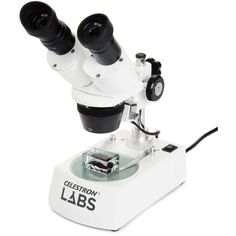 a white microscope with two black lenses on it's top and the words laboratory labs below