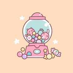 a pink gummy machine filled with lots of candy