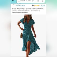 Bought On Amazon, Currently Going For $50. But I've Never Worn And It Doesn't Fit. I Do Feel Like This Runs Small And It's A Size Large. Forgot To Return Within Window So My Loss Is Your Gain. Fitted Short Sleeve Maxi Dress For Beach Season, Fitted Short Sleeve Midi Dress For Beach Season, Teal Dress, Bohemian Floral, Maxi Dress Party, Dress 100, Blue Green, Colorful Dresses, Floral Prints