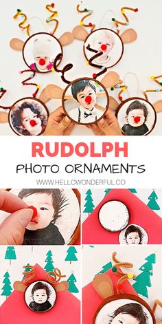 the process for making rudolph photo ornaments is shown