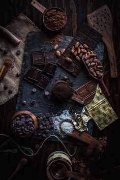 chocolates, nuts and other ingredients on a table