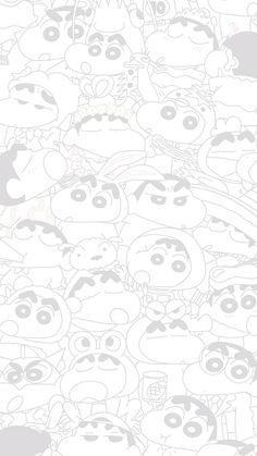 an image of many cartoon faces on a white background with grey lines and black dots