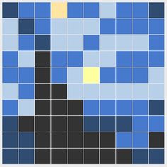 a blue and black square pattern with yellow squares