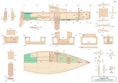 the plans for a wooden boat are shown