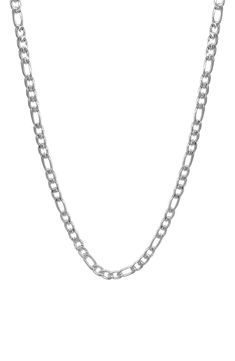 A sleek, refined stainless steel chain bracelet adds an edgy chic style for any look. Water resistance makes this extra durable for summertime styling. 24" long chain, 6mm width Lobster clasp closure This piece of jewelry is water-resistant and will not tarnish with water contact 14k-gold plated stainless steel Polish gently with cloth, wash with soap and hot water Imported Classic Link Chain Necklace In Stainless Steel, Classic Stainless Steel Link Chain Necklace, Classic Stainless Steel Oval Link Chain Necklace, Classic Figaro Chain Metal Necklace, Classic Stainless Steel Cable Chain Necklace, Silver Stainless Steel Figaro Chain Necklace, Classic Stainless Steel Figaro Chain Necklace, Classic Stainless Steel Necklace With Solid Links, Modern Figaro Chain Necklace