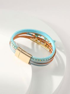 Baby Blue Fashionable   PU Leather   Embellished   Jewelry Bead Decor, Embellished Fashion, Layered Bracelet, Layered Bracelets, Trendy Fashion Women, Baby Blue, Access Denied, Cuff Bracelets, Fashion Clothes Women