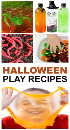 halloween play recipes for kids to make with their hands and fingers, including candy in plastic containers