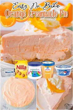 an orange creamsice pie is shown with yogurt